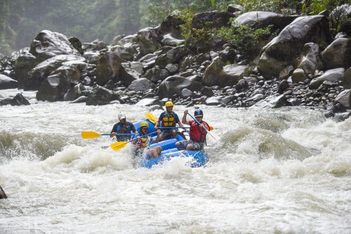 Rafters ride a rapid on the Pacuare.