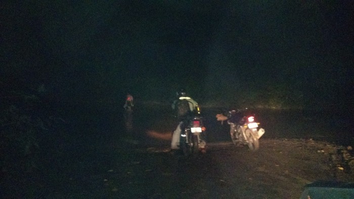 For illustrative purposes: A picture of the Bongo River crossing on the Nicoya Peninsula at night last month, taken by a Tico Times reporter who met two people on motorcycles there. One of them waded the river to find a shallow place to drive across.