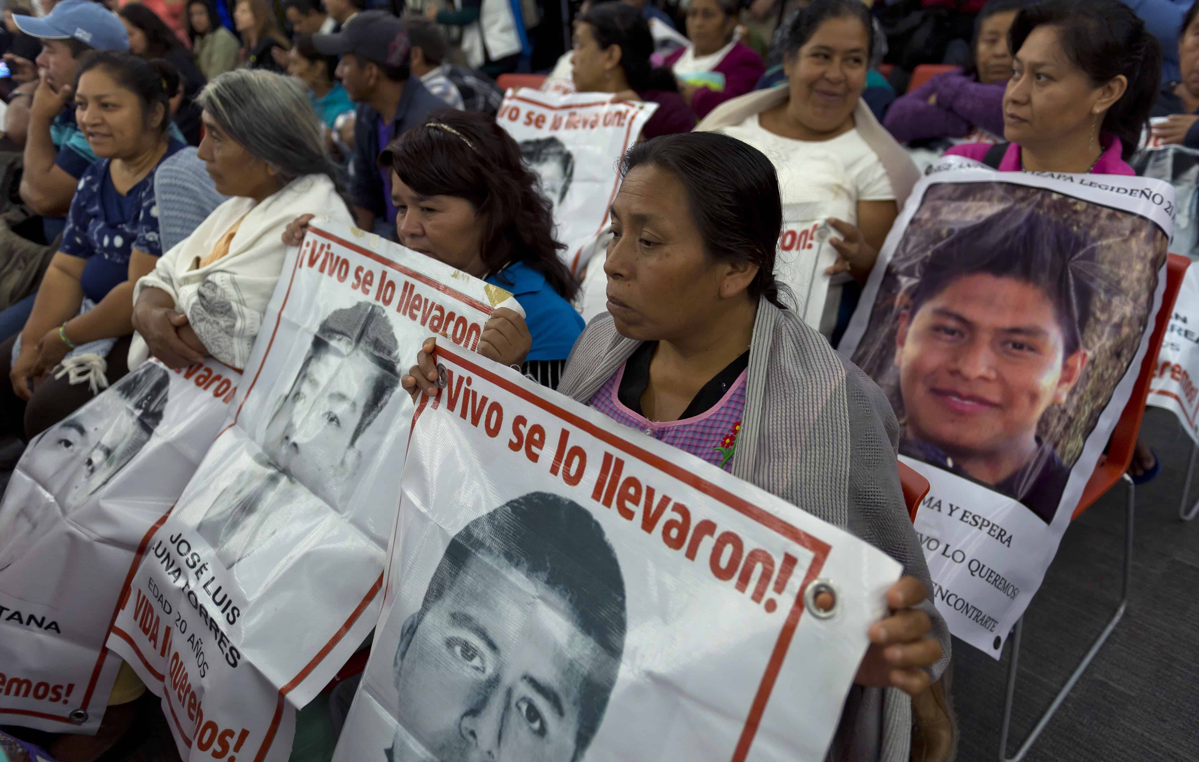 Relatives and friends of the 43 missing students of Ayotzinapa.
