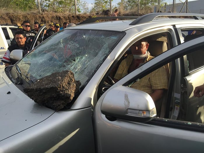 Daniel Bizier in his car after being attacked by a mob near the Liberia airport.