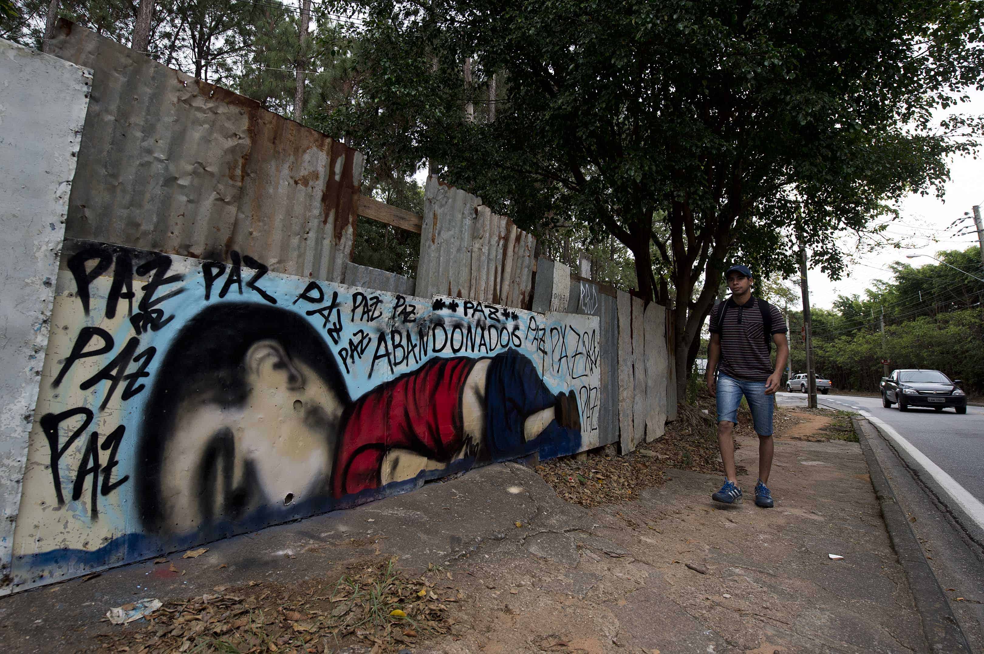 A graffiti depicting Aylan Kurdi, also known as Aylan Shenu, a Syrian 3-year-old boy whose drowning off a Turkish beach, is seen in Sorocaba, some 90 km from Sao Paulo, Brazil, on Sept. 6, 2015.