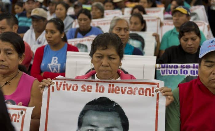 Relatives and friends of the 43 missing students of Ayotzinapa, meet with experts from the Inter-American Commission on Human Rights, who investigated the disappearance. 