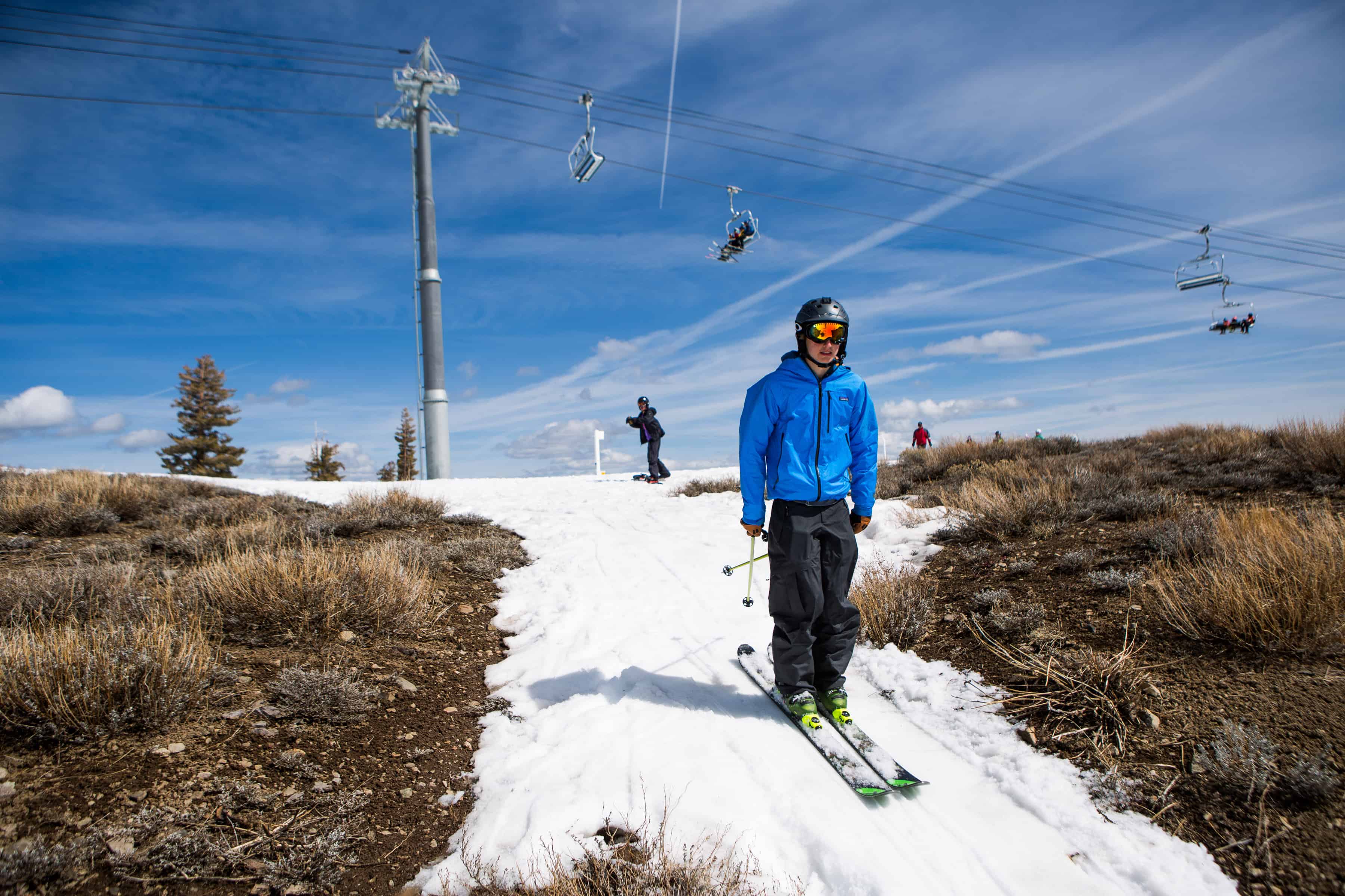 A skier hampered by California drought.