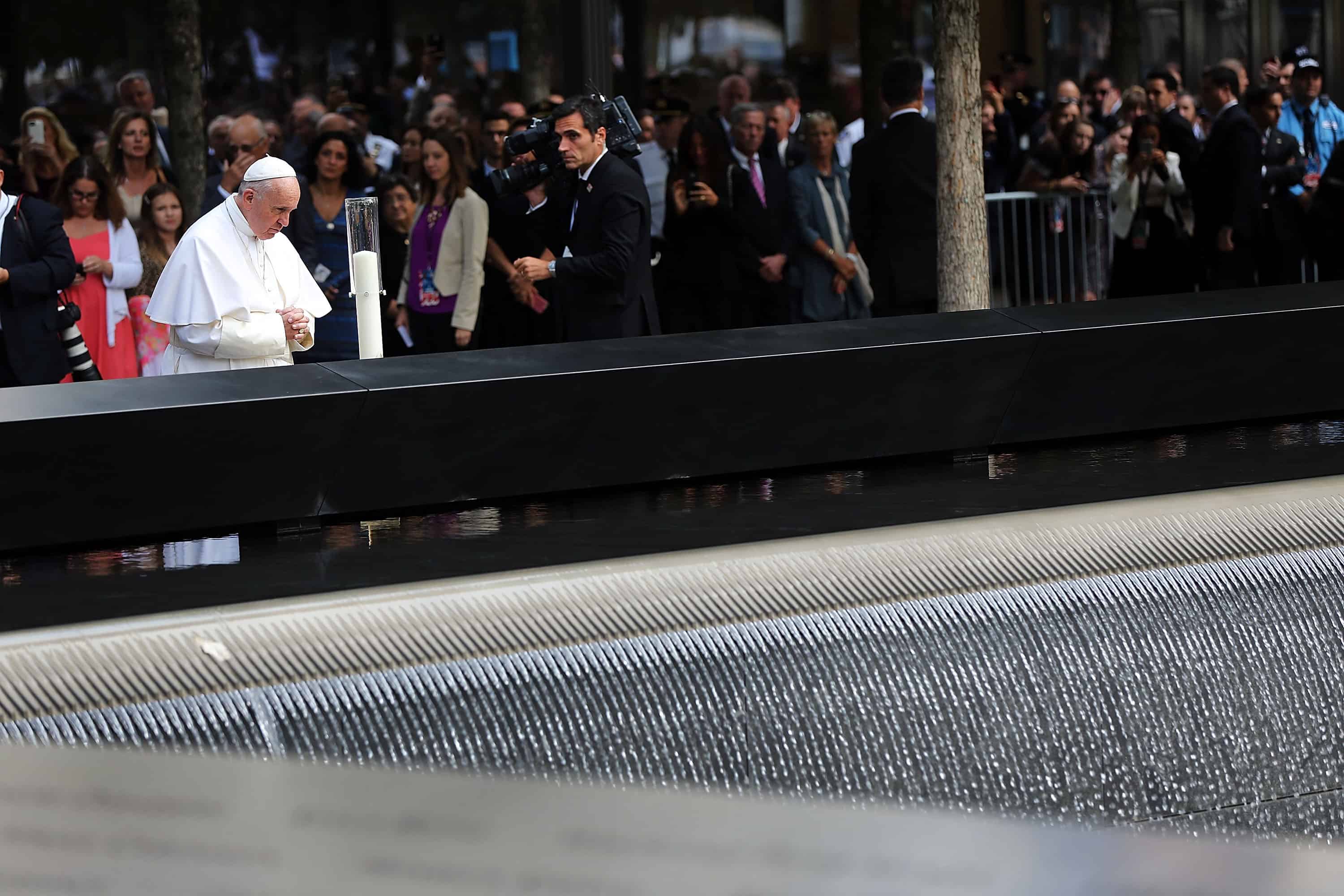 Pope Francis pauses during a visit to Ground Zero