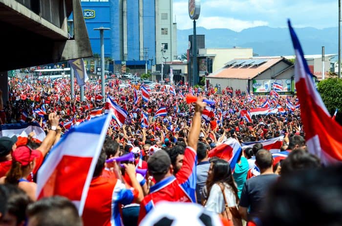 Fans celebrate after Costa Rica defeated Italy during the 2014 World Cup.