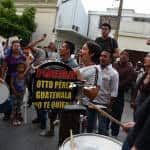 Guatemala City, Aug. 23, 2015. Citizens young and old bang their drums demanding Otto Pérez Molina resign. The defiant president refused. The sign on the drum says "Otto Pérez, get out. Guatemala doesn't want you."