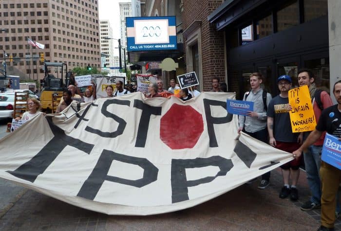 Trans-Pacific Partnership protest.