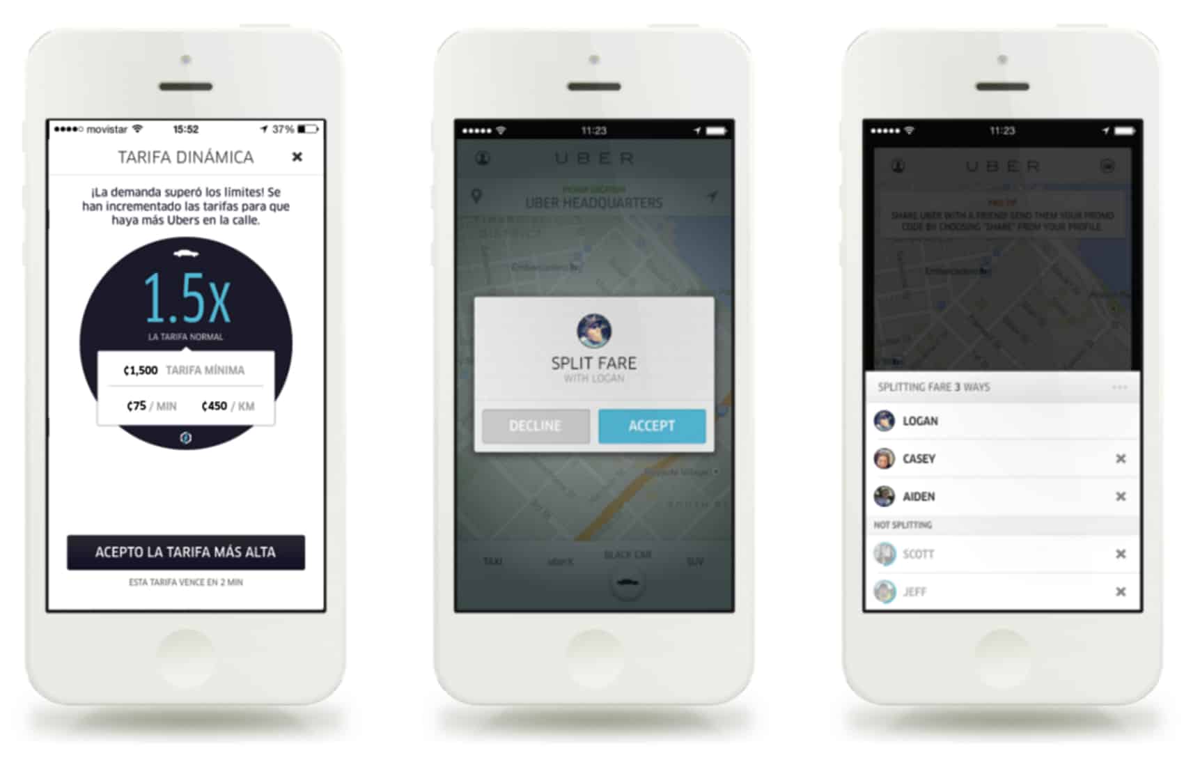 Uber Costa Rica: Uber app on cel phones