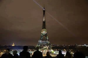 Eiffel Tower on the first night of the Paris climate talks