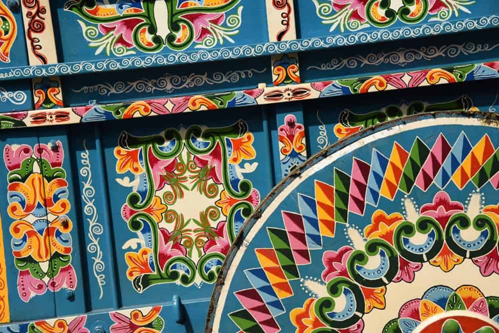 A close-up of a decorated oxcart during Costa Rica's largest oxcart parade, celebrated in downtown San José.