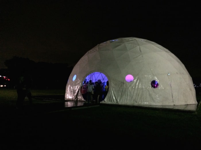 The dome at night at Centro de Eventos Pedregal.