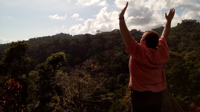 Jordan exults in the view from our room at Luna Lodge in Costa Rica's Osa Peninsula.