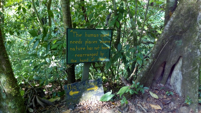 Sign on the trail to the waterfalls.