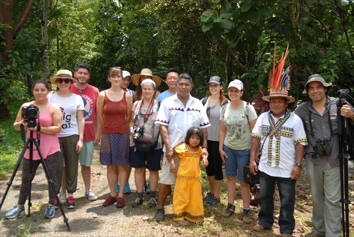 Tourists staying at the Danta Corcovado Lodge pose for a picture.