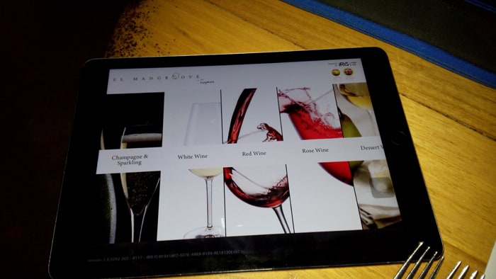 Something you don't see every day: A wine list delivered to the table on an iPad.