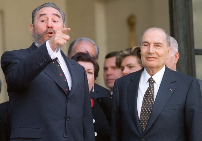 Fidel Castro and François Mitterrand in Paris in 1995.