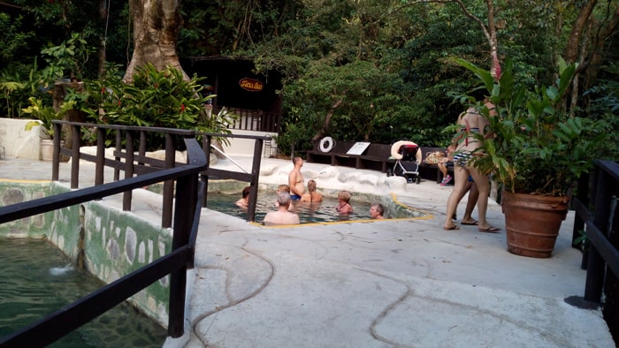 A group of Dutch visitor enjoys the Buena Vista hot springs.