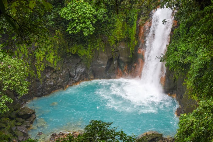 The spectacular Río Celeste Waterfall, with its true-blue pool.