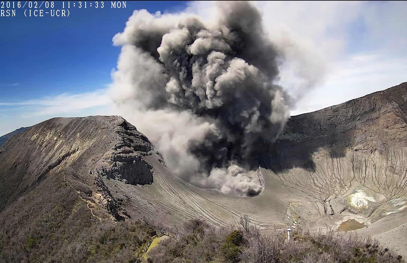 Ash, gas explosion at Costa Rica's Turrialba Volcano, on Feb. 8, 2016.