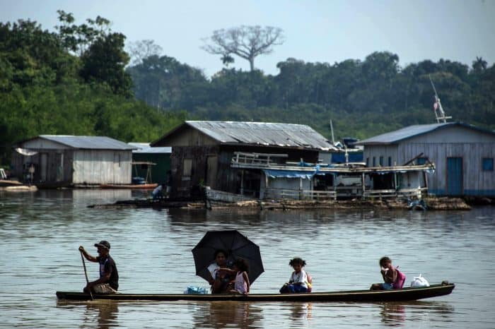 a canoe along the Jurua River, in Carauari, in the Brazilian state of Amazonas.