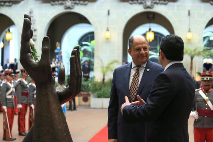Costa Rica President Luis Guillermo Solís and Guatemala President Jimmy Morales