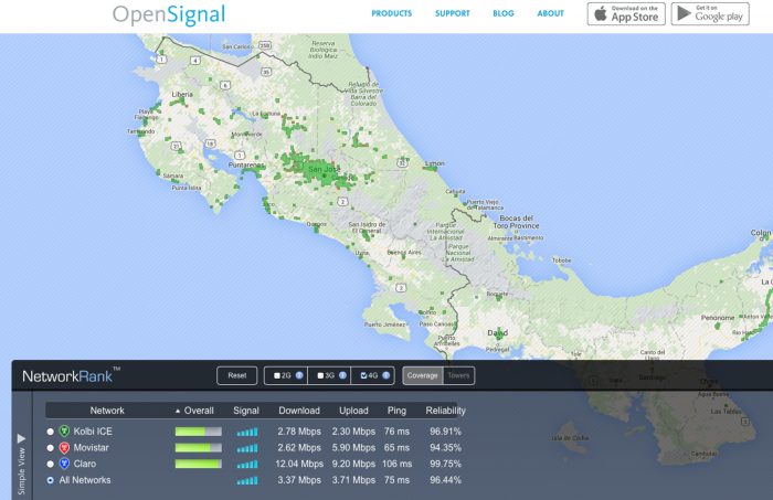 4G coverage map by Open Signal