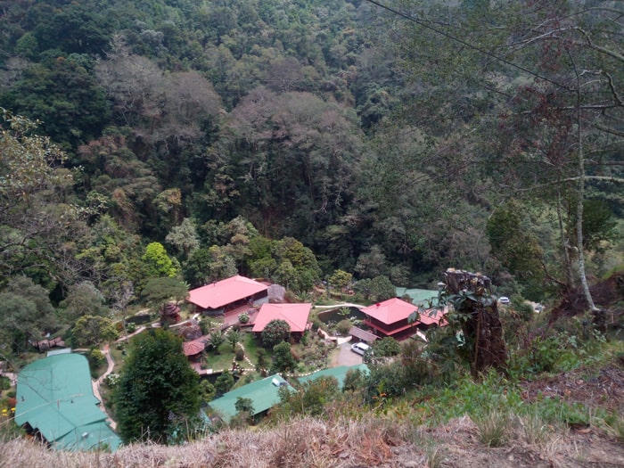Trogon Lodge, viewed from the road above.