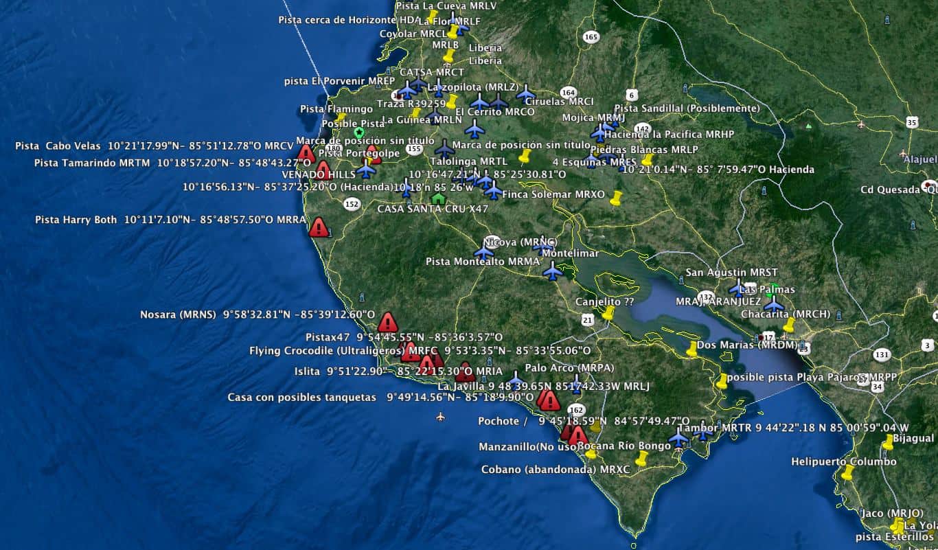 Costa Rica secret landing strips map
