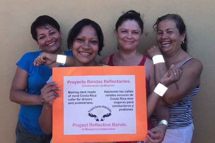 The seamstresses who make the reflective safety bands: Ana, Olga, Ayuda and Thais.