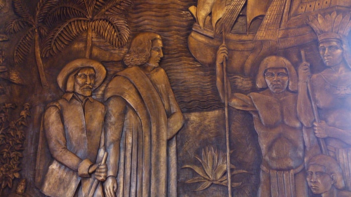 Detail of a mural by Louis Ferón Parizot depicting Costa Rican history from pre-Columbian times through 1940.