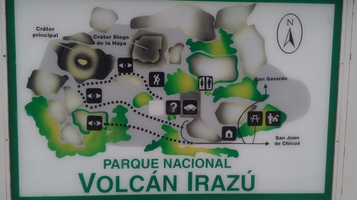 Sign showing the layout of Irazú Volcano National Park.