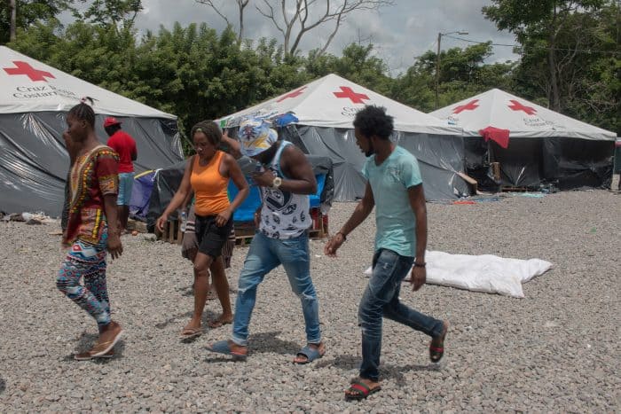 migrants at Red Cross camp in Paso Canoas