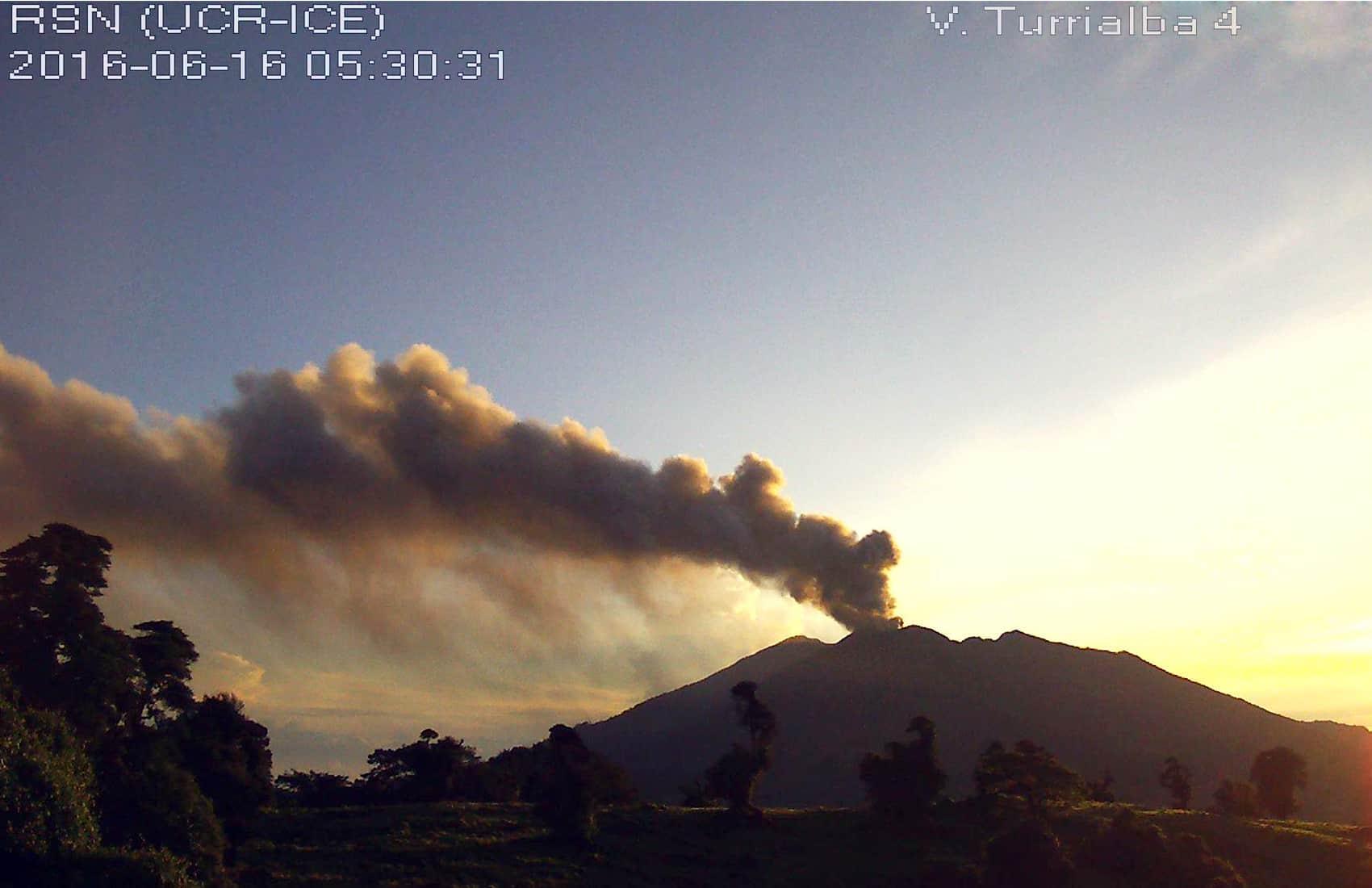 Ash spewing at Turrialba Volcano. June 16, 2016.
