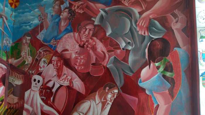 Detail of mural at the Municipal School of Integrated Arts depicting the modern era.