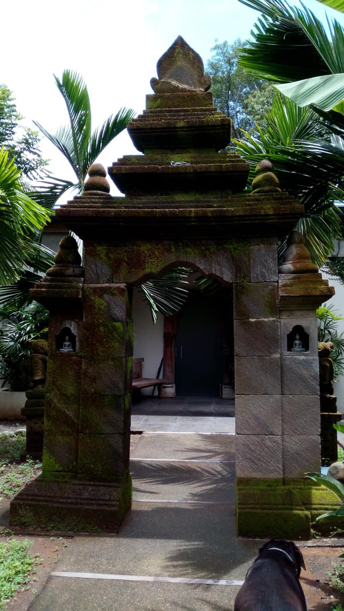 Temple archway imported from Bali at the entrance to Prana Rainforest Retreat, on the Villas Lirio road.