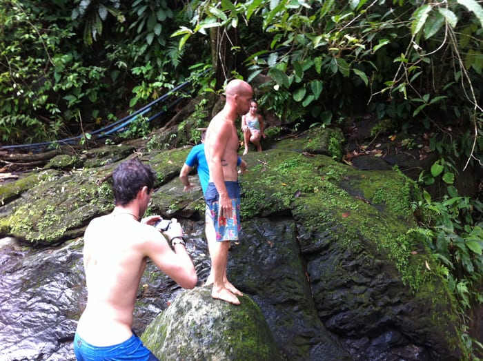 Shane Foley of Long Island assumes the position for some waterfall-jumping at Punta Mala.