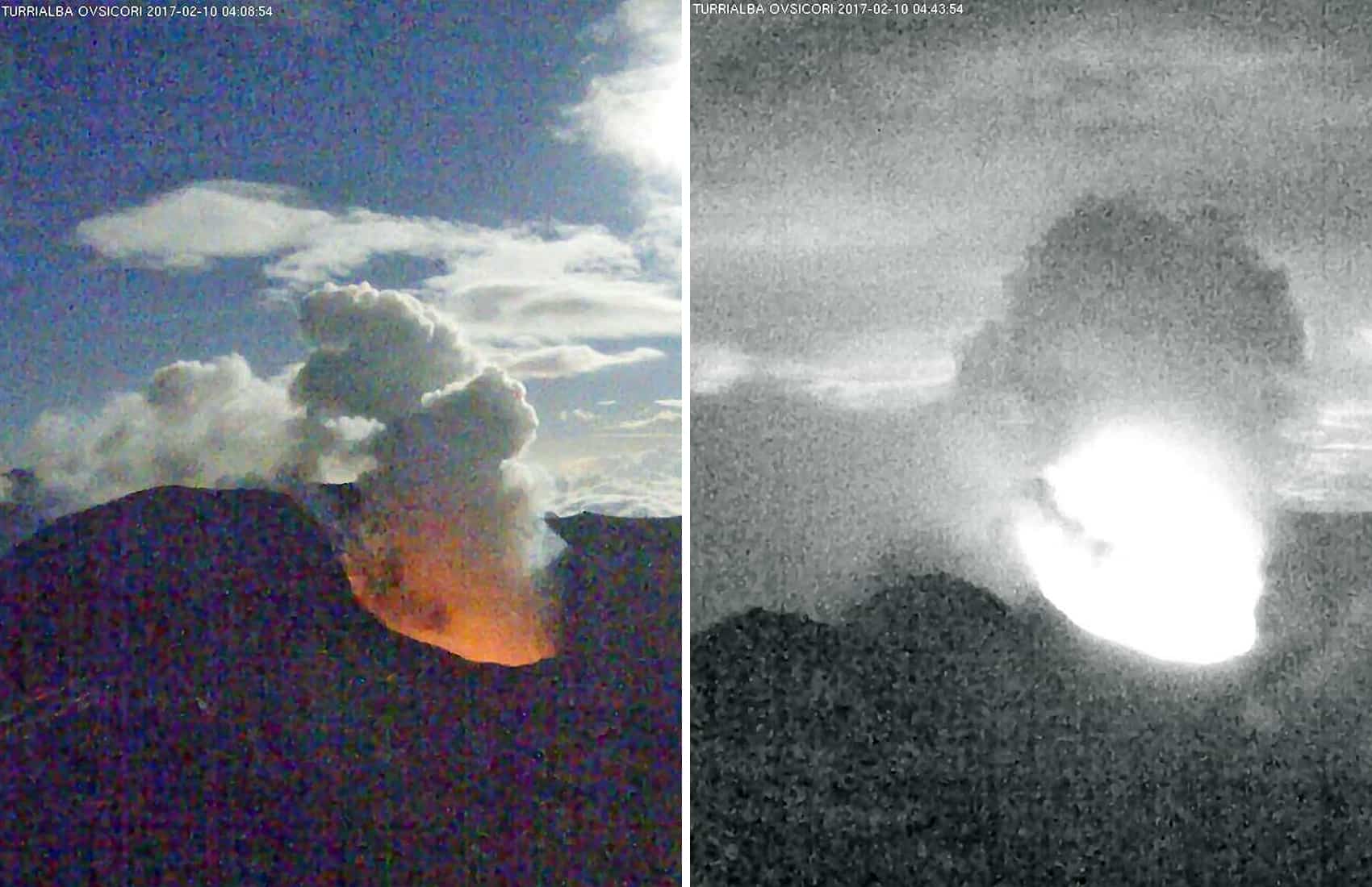 Incandescence (possible magma) at Turrialba Volcano. Feb. 10, 2017.