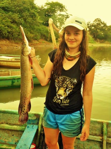Beatriz with a tropical gar while studying in Mexico.