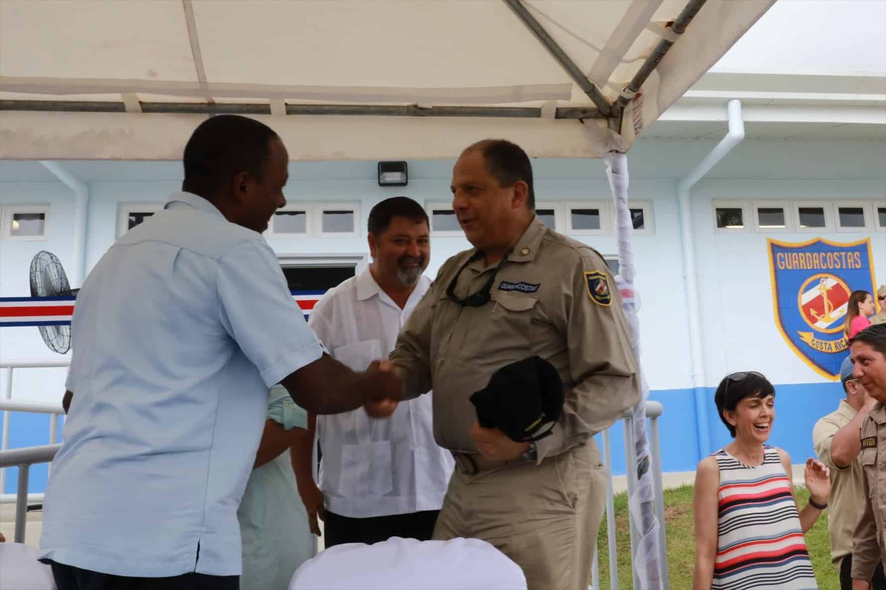 US Ambassador Haney and President Luis Guillermo Solís at the inauguration of the Coast Guard in Golfito.