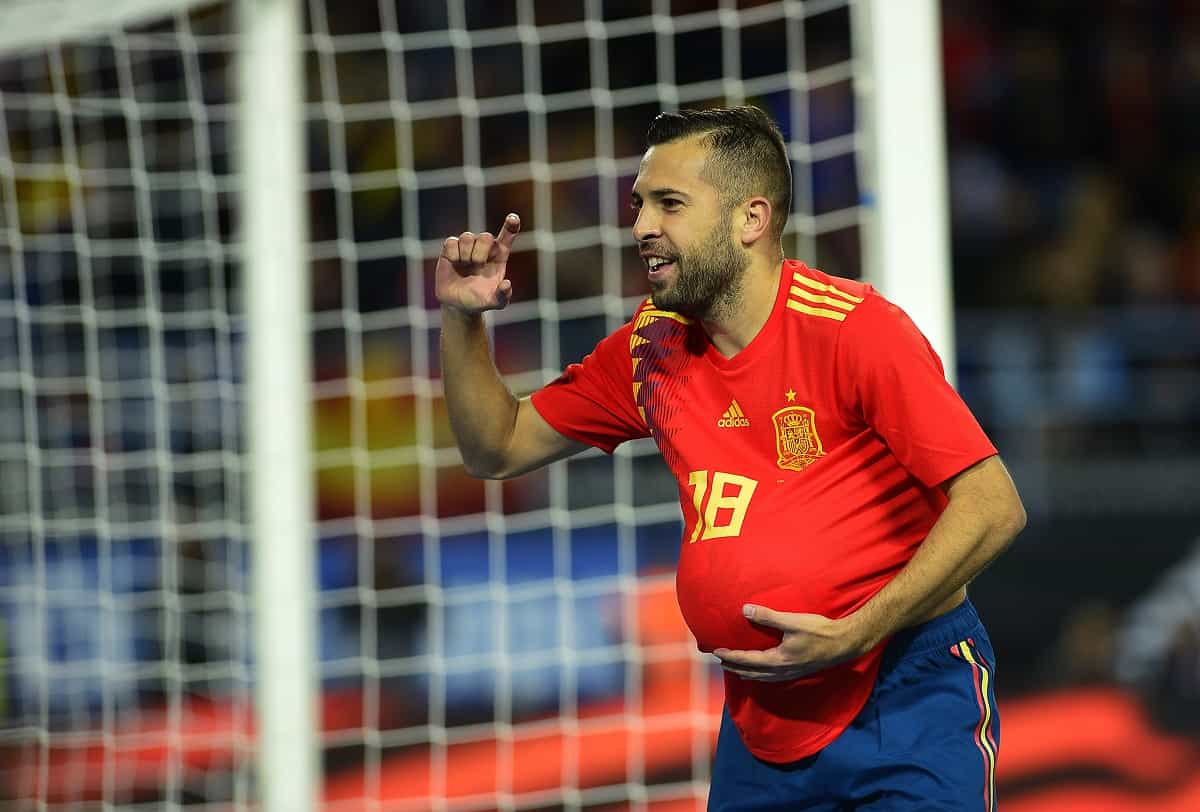 Jordi Alba celebrates after scoring against Costa Rica.