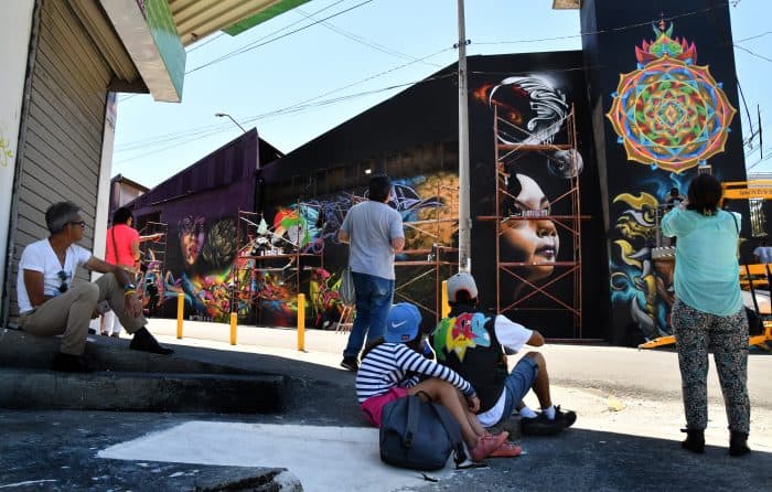 Penjoy mural graffiti during the Aliados Festival in San José, Costa Rica, on March 11, 2018.