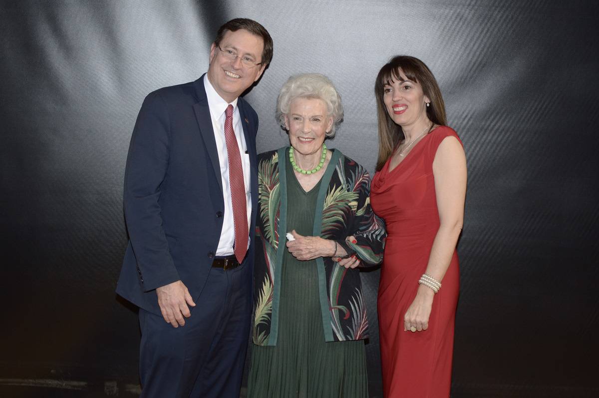 Former Costa Rican First Lady Henrietta Boggs is flanked by Roman Macaya, Costa Rican Ambassador to the United States, and his wife, Thais, at a Washington, DC screening of a film about Boggs' life.