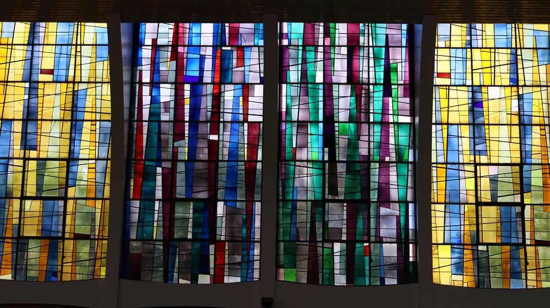 A stained-glass window at the Parroquia de Nuestra Señora de Pilar, Tres Ríos, Costa Rica, on Good Friday 2018.