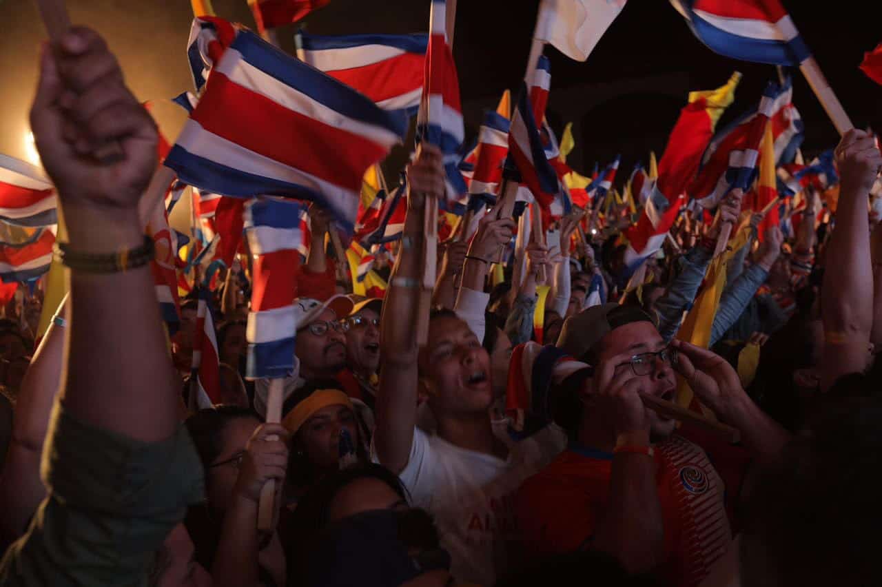 Supporters of Carlos Alvarado celebrate in San Pedro, San José, Costa Rica, on April 1, 2018.