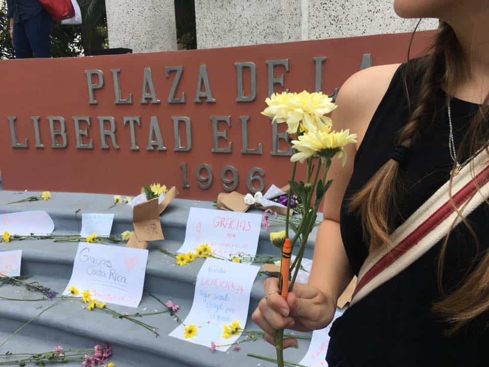 Flowers outside the Supreme Elections Tribunal in San José, Costa Rica.