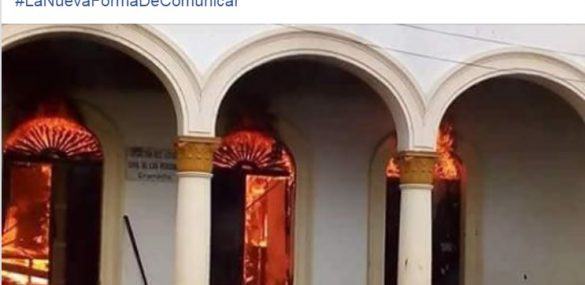 The Alcaldía de Granada, Nicaragua in flames.