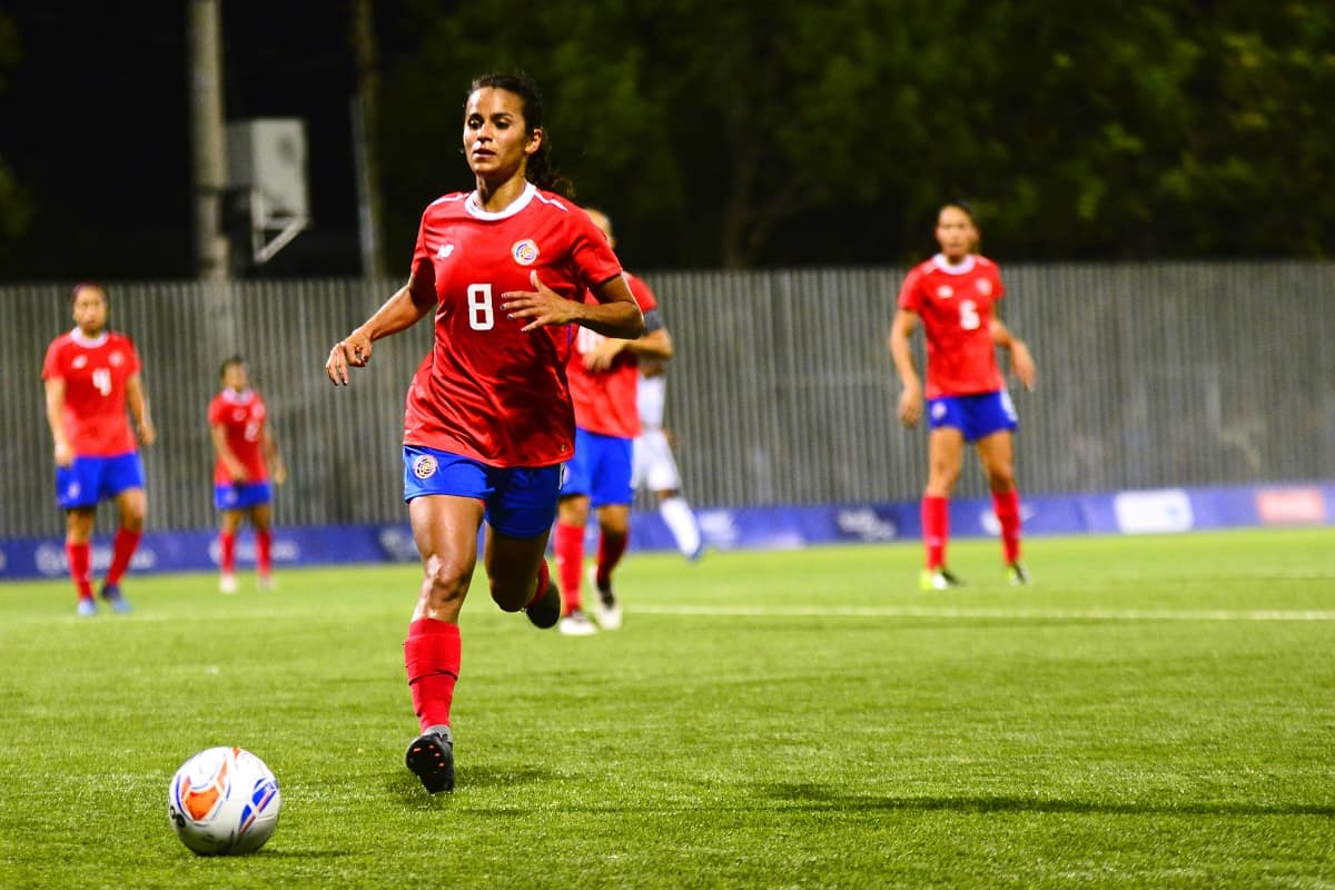 Costa Rica's Daniela Cruz during her team's football match against Trinidad and Tobago at the 23rd Central American and Caribbean Games in Barranquilla, Colombia on July 27th, 2018.