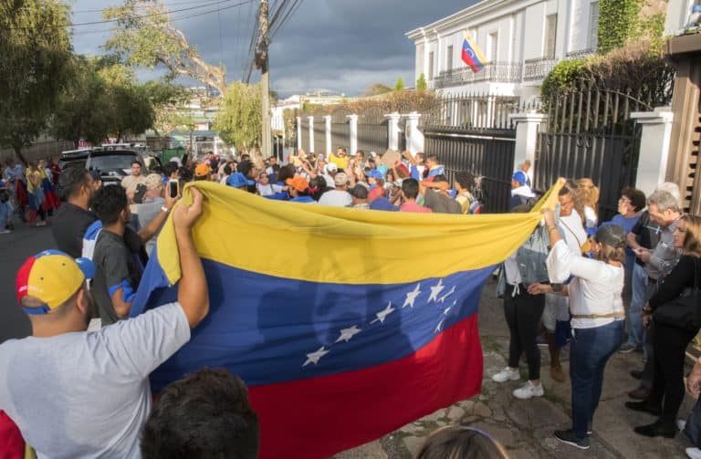 Protest at the Venezuelan Embassy.