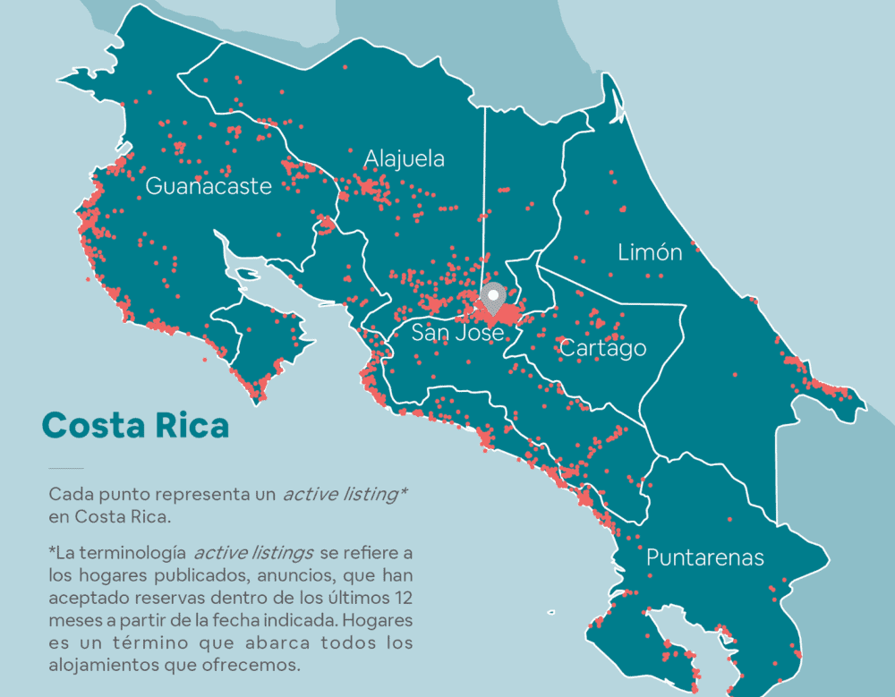 Map of AirBnb in Costa Rica
