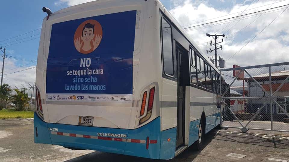 A bus in Costa Rica displays an advertisement reminding citizens to wash their hands. Photo for illustrative purposes.